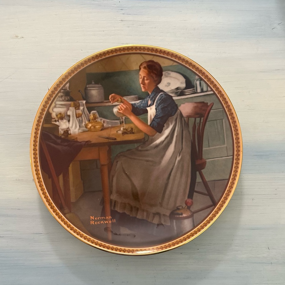 Norman Rockwell Plate with Blue and Brown Tones